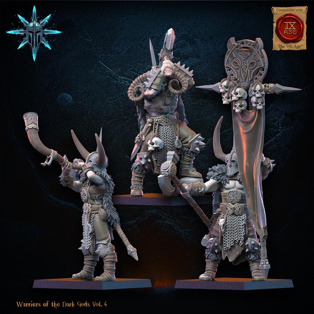 3D Printed Heavy Weapon Chaos Barbarian Command Group by Lost Kingdom Miniatures