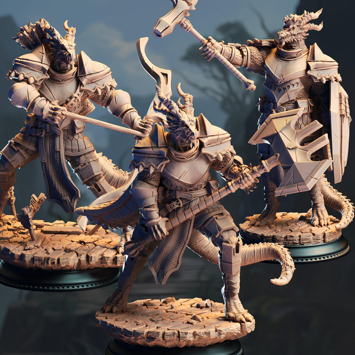 3D Printed Silver Dragonborn Knights x3 by DM Stash