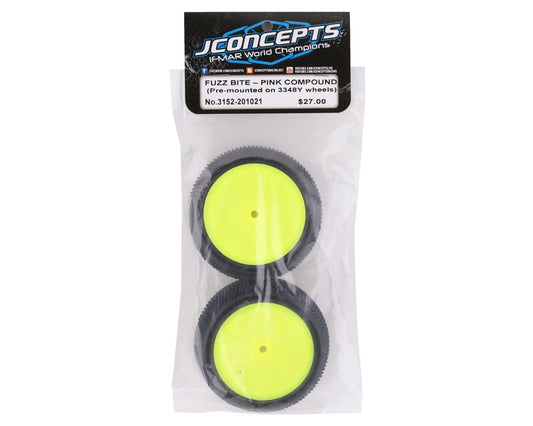 JConcepts 3152-201021 Fuzz Bite LP 2.2" Pre-Mounted Rear Buggy Carpet Tires (Yellow) (2) (Pink) w/12mm Hex