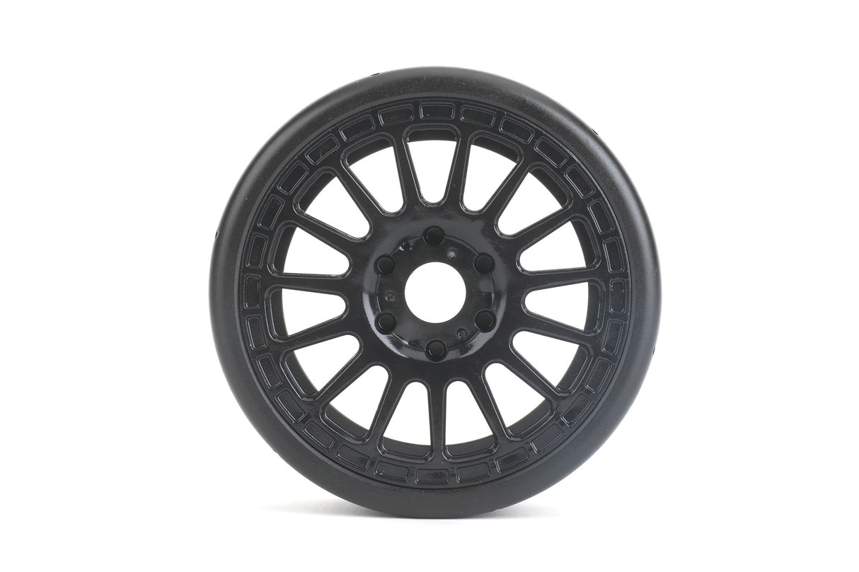 JETKO JKO1105RBMSGB 1/8 GT Pneus de course plus rapides montés sur jantes radiales noires, moyennement souples, ceinturés