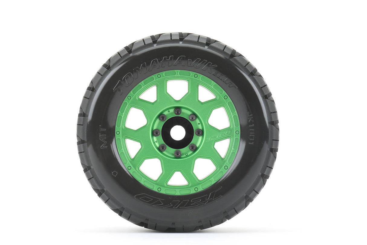 JETKO JKO1801CGMSGBB1 1/8 MT 3.8 EX-Tomahawk, Mounted on Metal Green Claw Rim, Medium Soft, Belted, Glued, 17mm 0" Offset