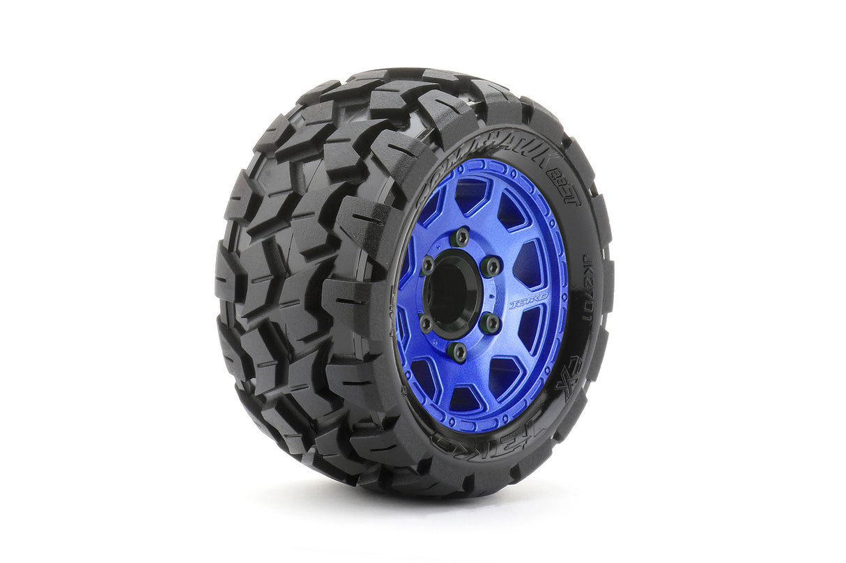 JETKO JKO2701CLMSGNB2 1/10 ST 2.8 EX-Tomahawk Tires Mounted on Metal Blue Claw Rims, Medium Soft, Glued, 12mm 1/2" Offset