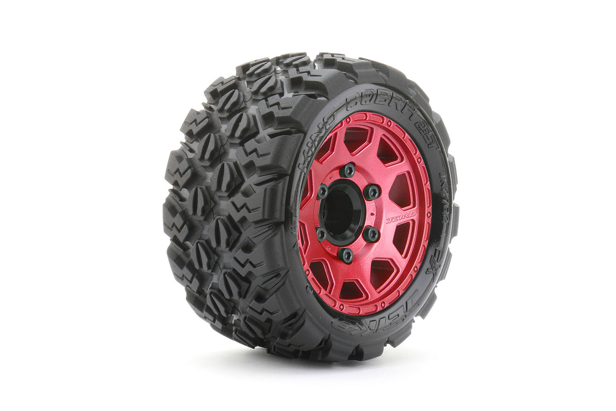 JETKO JKO2702CRMSGNB1 1/10 ST 2.8 EX-King Cobra Tires Mounted on Metal Red Claw Rims, Medium Soft, Glued, 12mm 0" Offset
