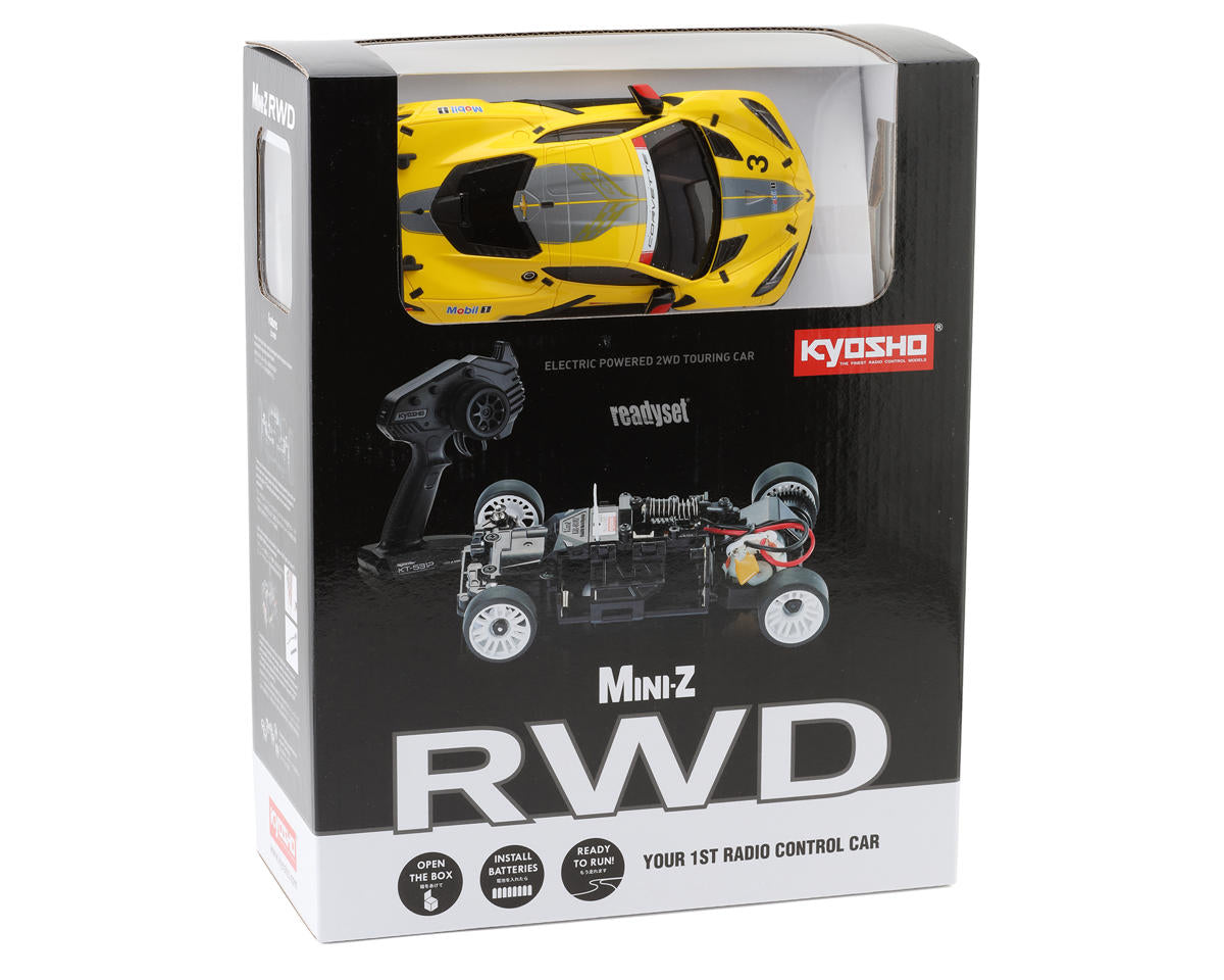 Kyosho 32342Y MR-03 Mini-Z RWD ReadySet avec Corvette C8.R (jaune) avec radio 2,4 GHz