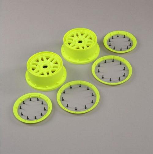 Losi Racing LOS45024 Wheel and Beadlock Set Flouresent Yellow (2) 5ive-T 2.0