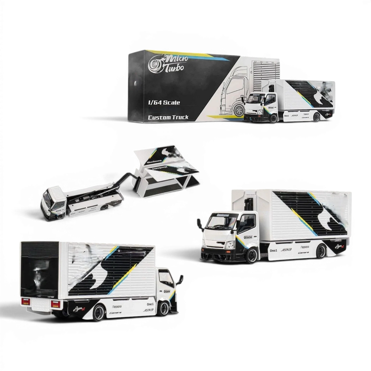 MicroTurbo HINO 300 Custom Box Truck White - Black Livery 1:64