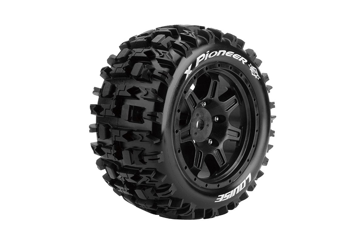 Louise MFT X-Pioneer Sport Monster Truck Tires, 24mm Hex, Mounted on Black Rim (2), fits Arrma Kraton 8S
