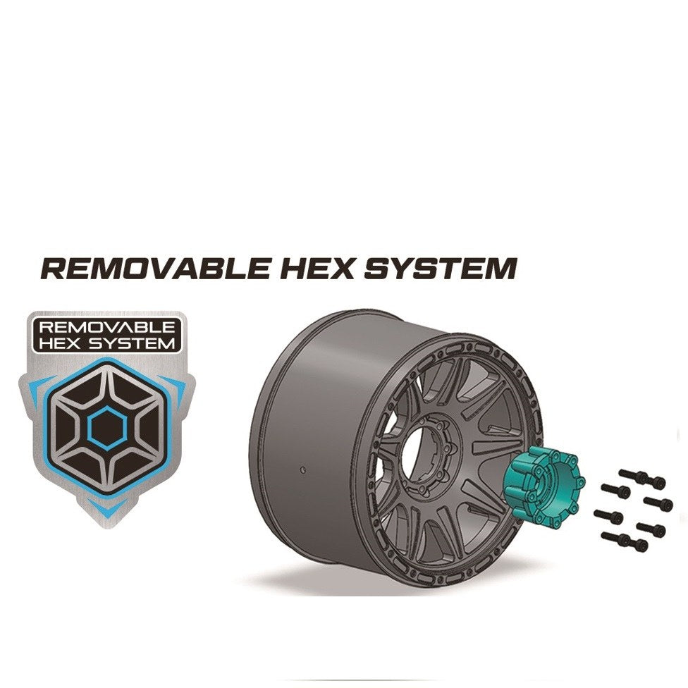 Louise LOULT3355SB R/C MT-Mallet Speed 1/8 Monster Truck Tires, 0" & 1/2" Offset, 17mm Removable Hex on Black Rim, Soft (2)