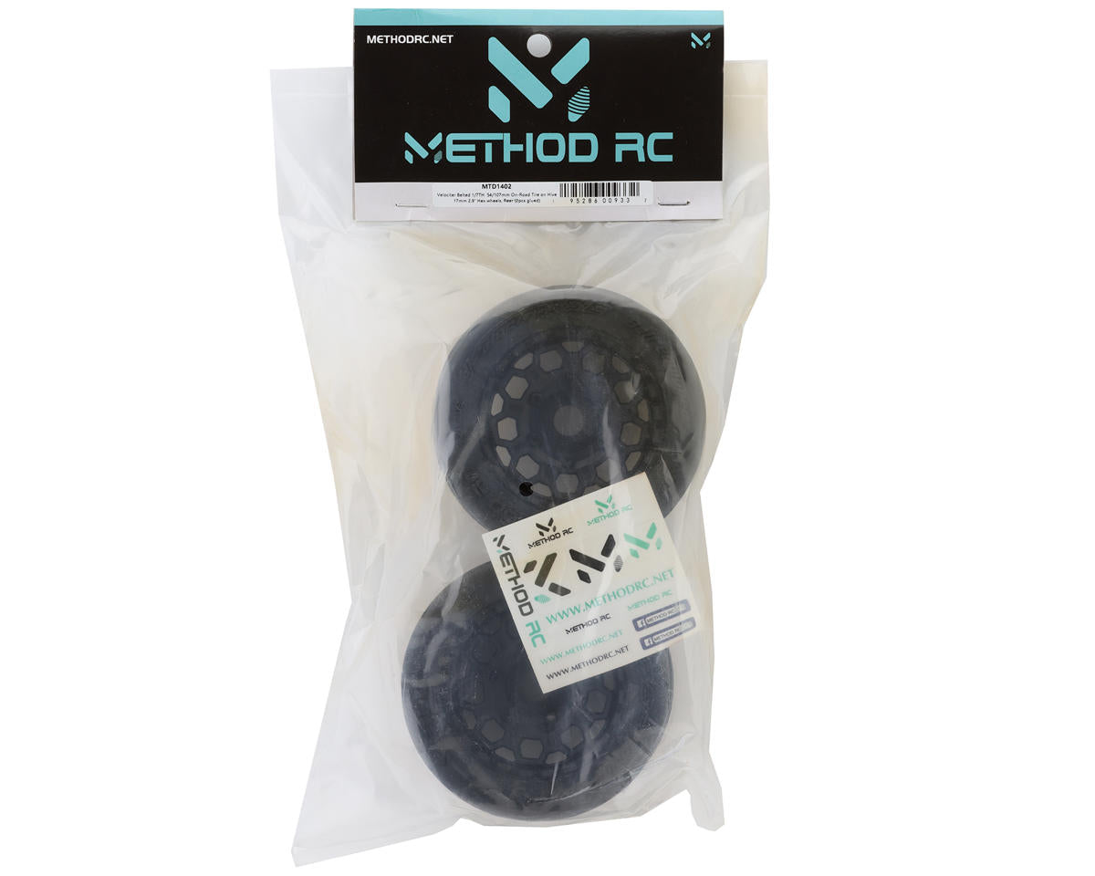Method RC Velociter Belted Pre-Mount 1/7 On-Road Rear Tires (Black) (2) w/Hive 17mm Hex Wheels