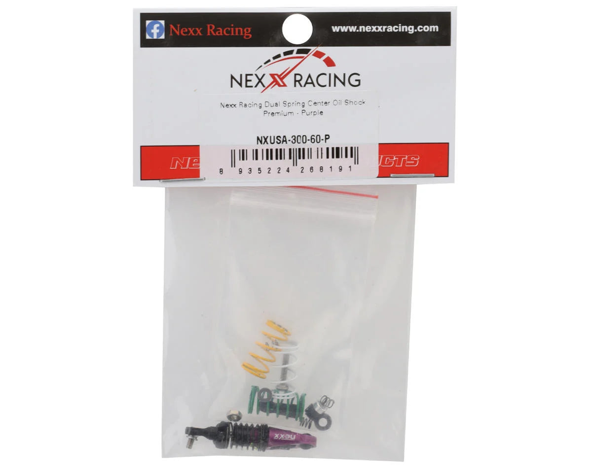 NEXX RACING NX-USA-300-60-P Mini-Z Premium Aluminum Dual Spring Oil-Filled Center Shock (Purple)