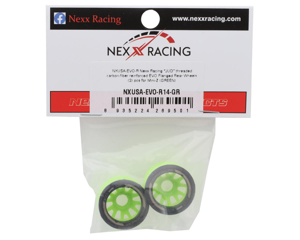 NEXX Racing Mini-Z RWD"JUD" EVO Rear Threaded Side-Wall Carbon Fiber Rims (0mm Offset) (Green) (2) (Wide)