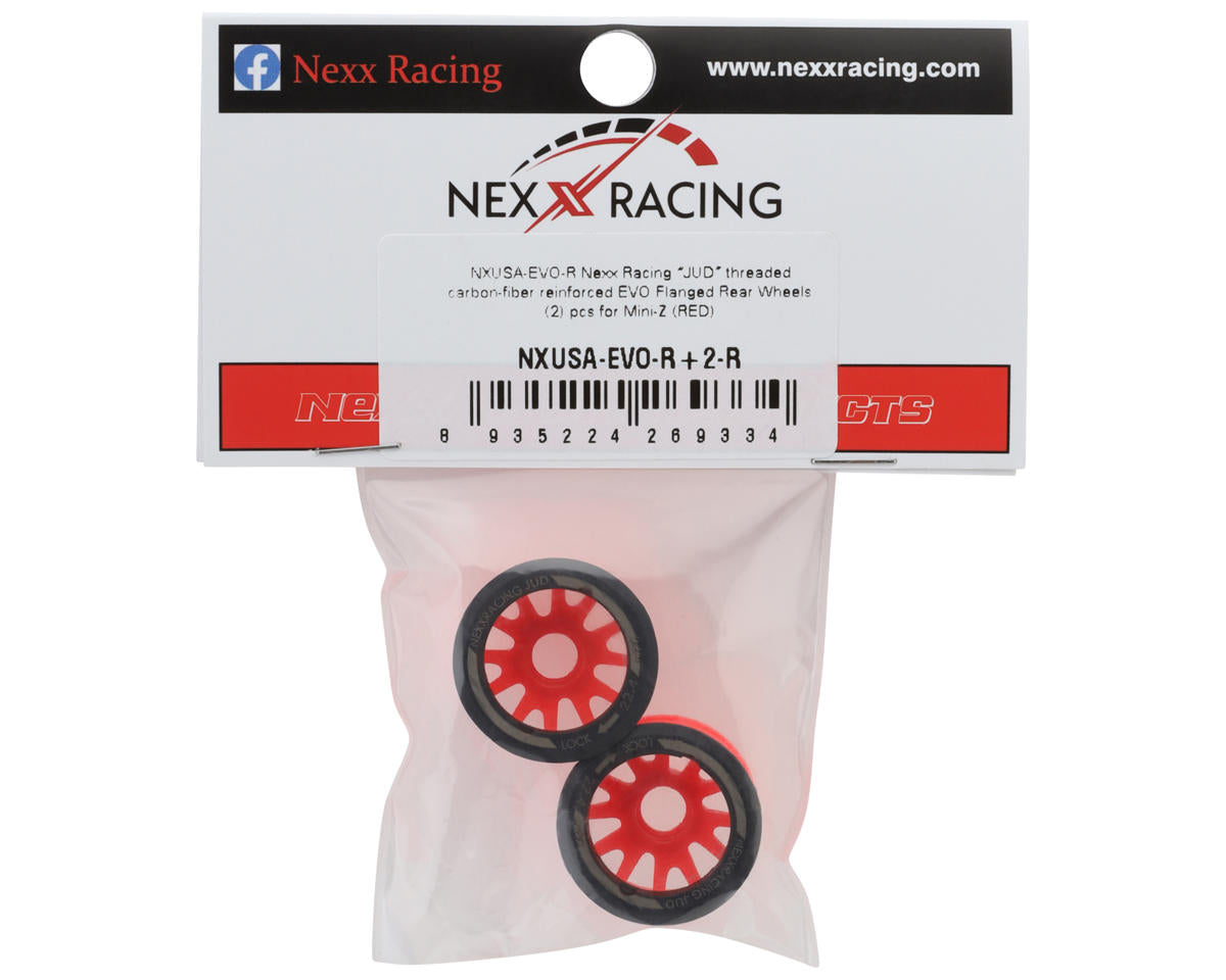 NEXX Racing Mini-Z RWD "JUD" EVO Rear Threaded Side-Wall Carbon Fiber Rims (2mm Offset) (Red) (2)