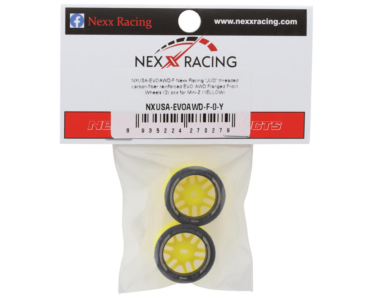 NEXX Racing Mini-Z AWD "JUD" EVO Front Threaded Side-Wall Carbon Fiber Rims (0mm Offset) (Yellow) (2)