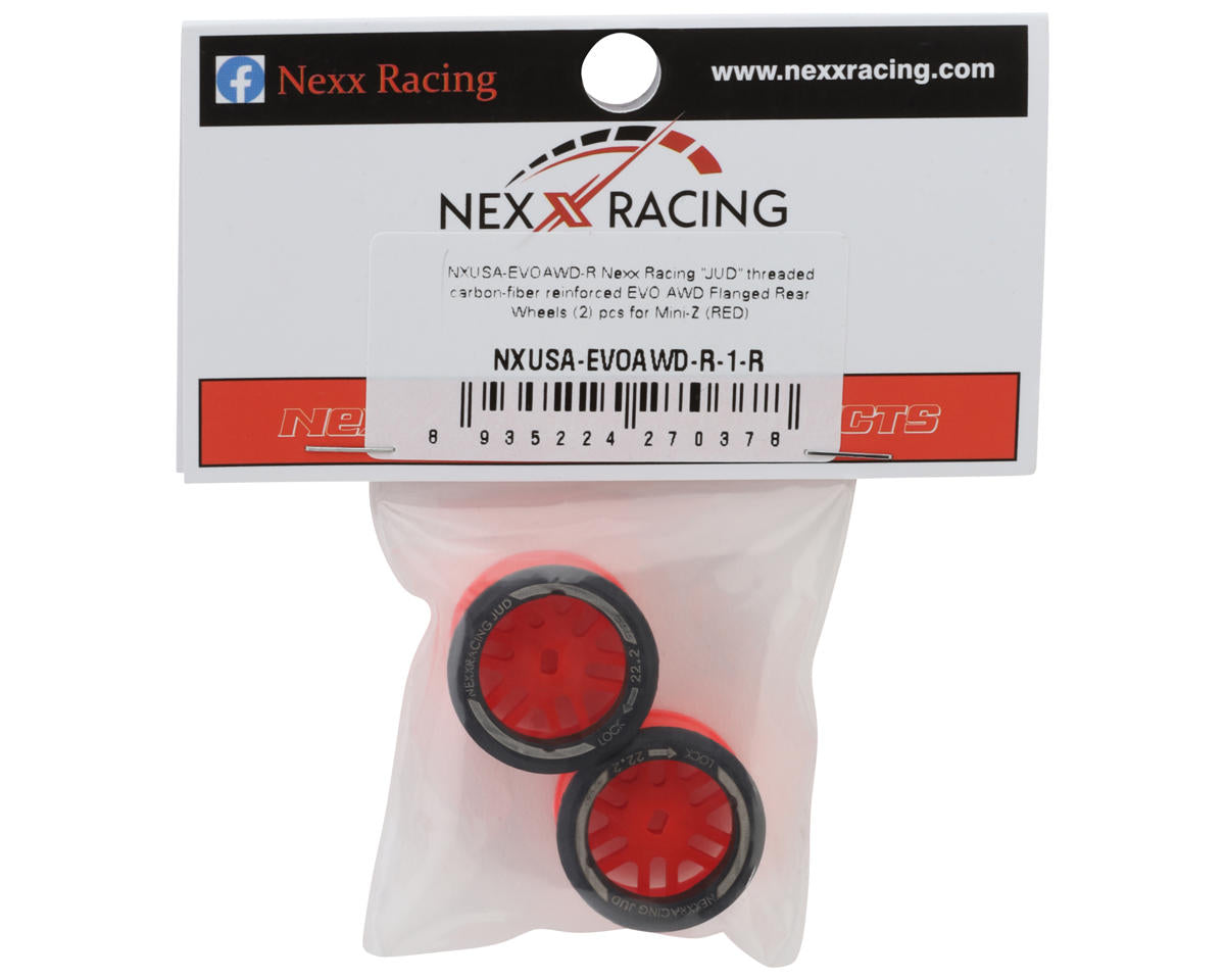 NEXX Racing Mini-Z AWD "JUD" EVO Rear Threaded Side-Wall Carbon Fiber Rims (-1mm Offset) (Red) (2)