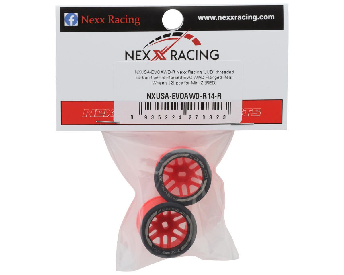 NEXX Racing Mini-Z AWD"JUD" EVO Rear Threaded Side-Wall Carbon Fiber Rims (0mm Offset) (Red) (2) (Wide)