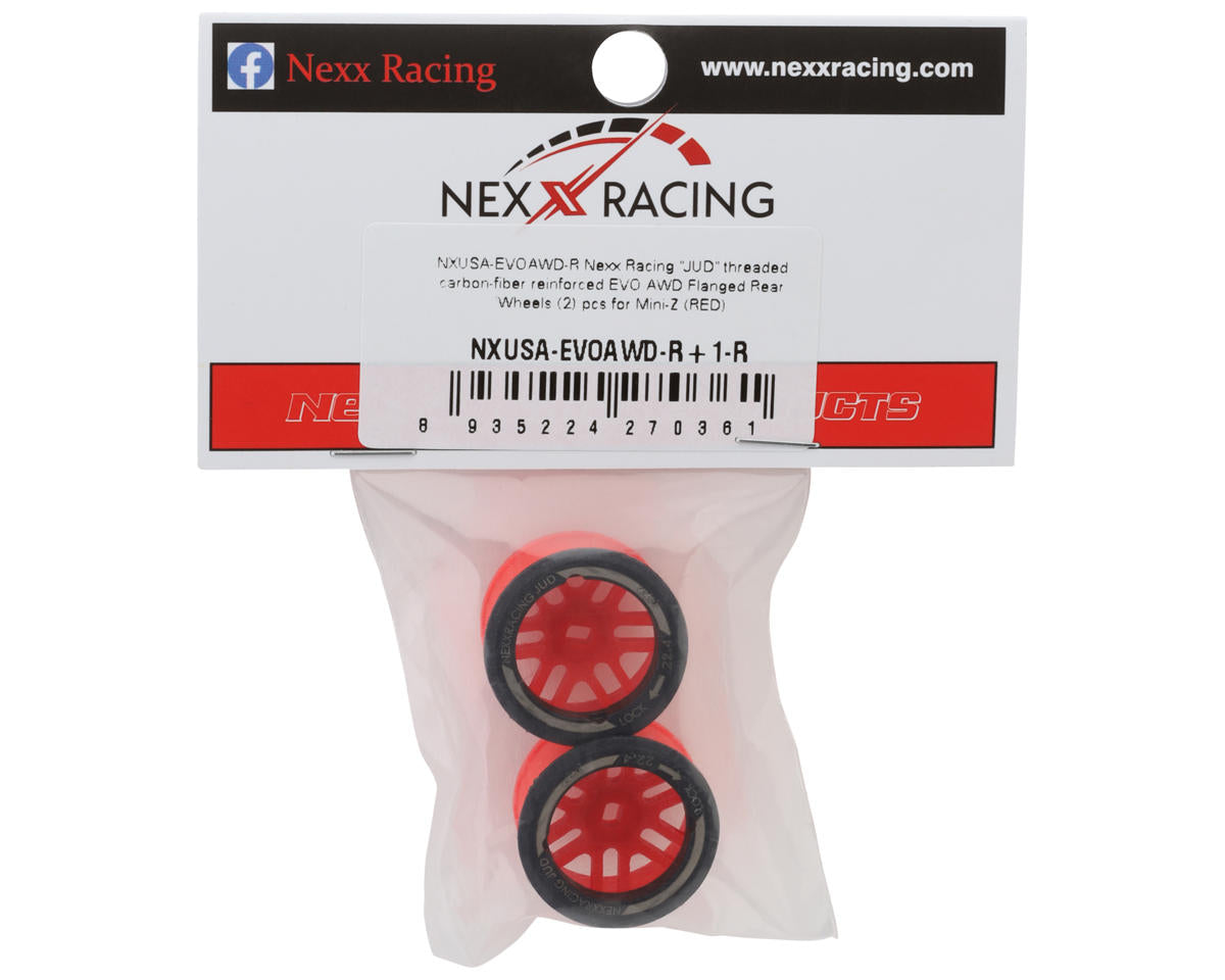 NEXX Racing Mini-Z AWD "JUD" EVO Rear Threaded Side-Wall Carbon Fiber Rims (1mm Offset) (Red) (2)
