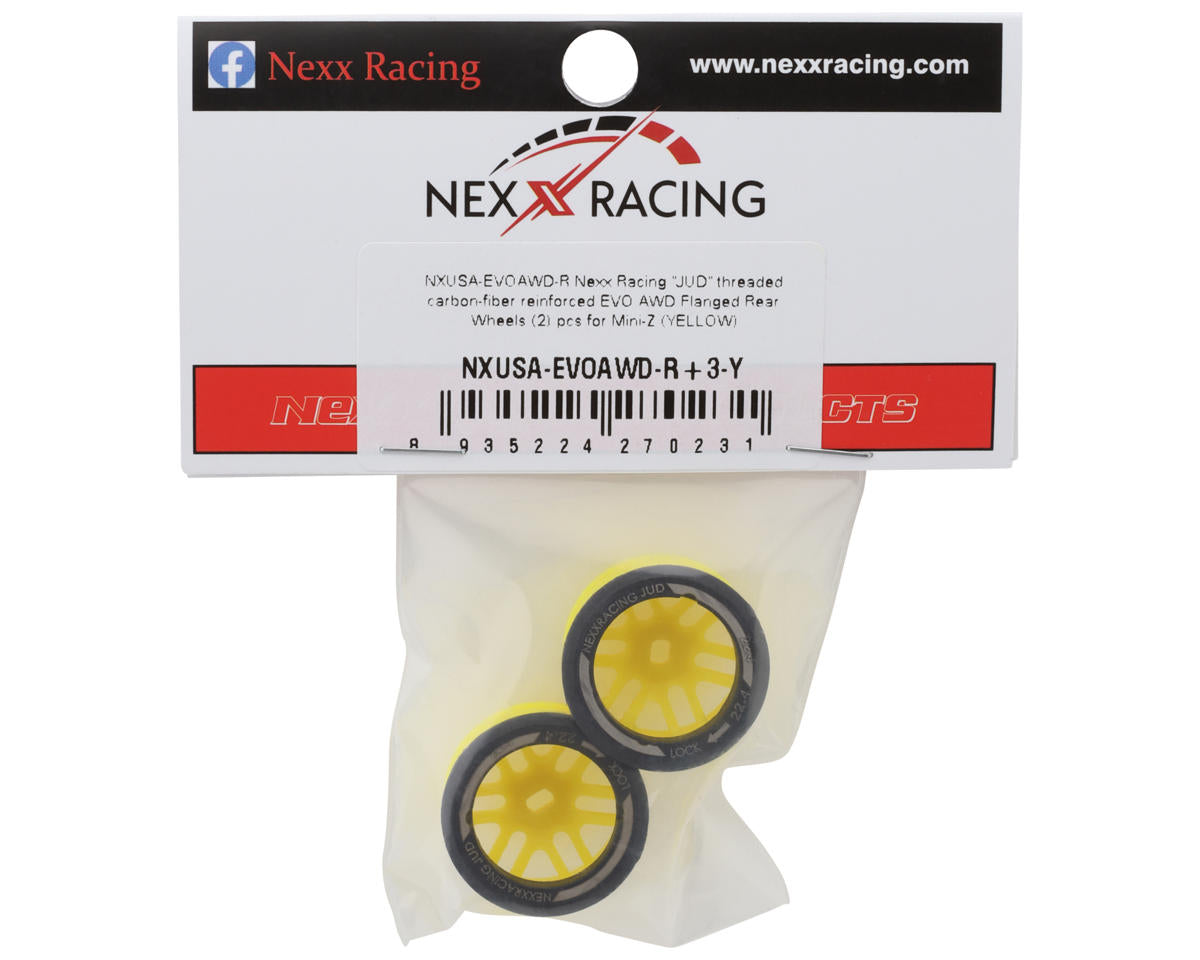 NEXX Racing Mini-Z AWD "JUD" EVO Rear Threaded Side-Wall Carbon Fiber Rims (3mm Offset) (Yellow) (2)