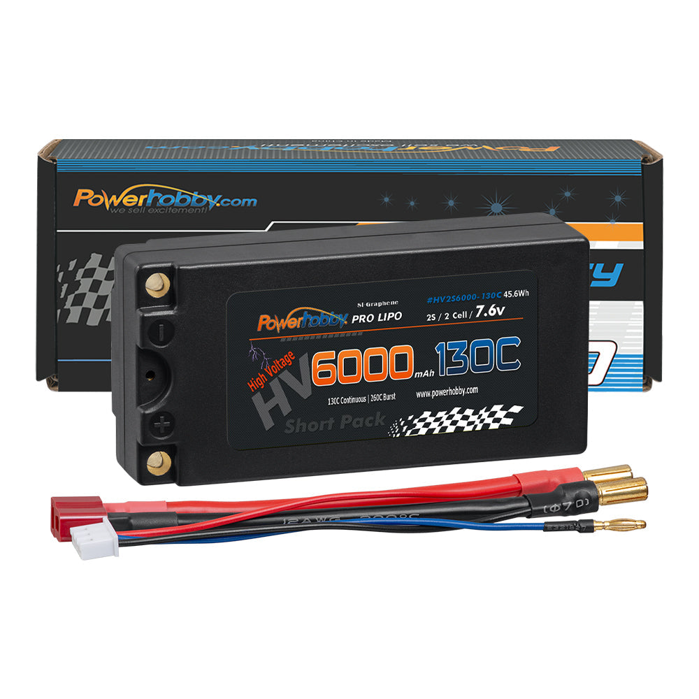 Powerhobby 2S 7.6V 6000mah 130C HV + Graphene Shorty Lipo Battery 5MM