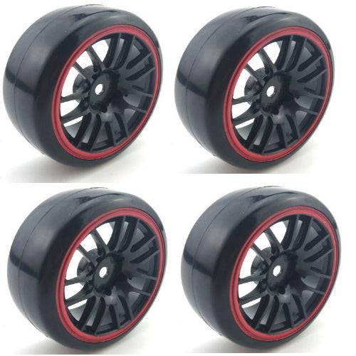 Powerhobby 1/10 Drift Car Mounted Tires / Wheels (4) Red PY040