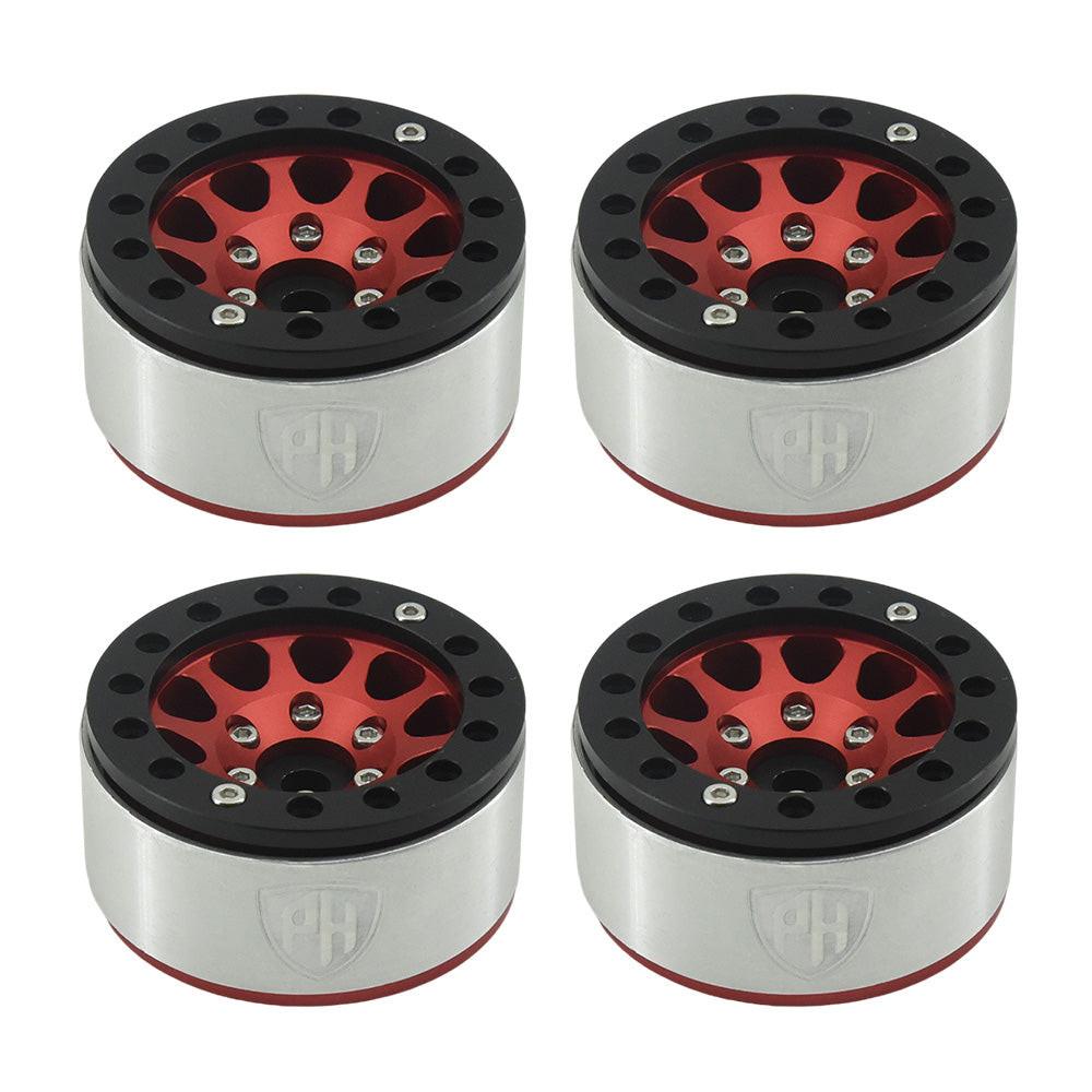 Powerhobby Aluminum 1.55" Beadlock Wheels Red (4) 1/10 Rock Crawler