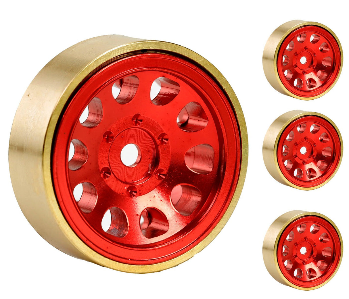 Powerhobby SCX24 Jeep Bronco C10 Aluminum Brass Ring Beadlock Crawler Wheels 1/24
