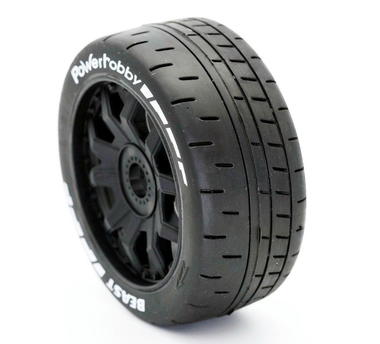 Powerhobby 1/8 GT Beast Belted Mounted Tires 17mm Medium Black Wheels