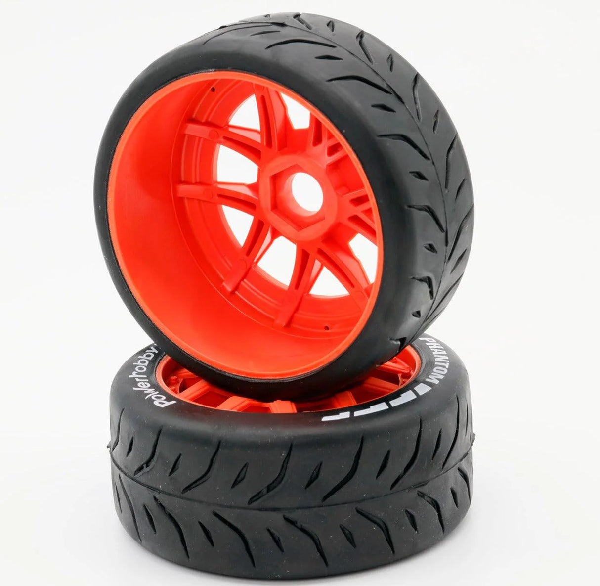 POWERHOBBY PHT2402-SO 1/8 GT Phantom Belted Mounted Tires 17mm Soft Orange Wheels