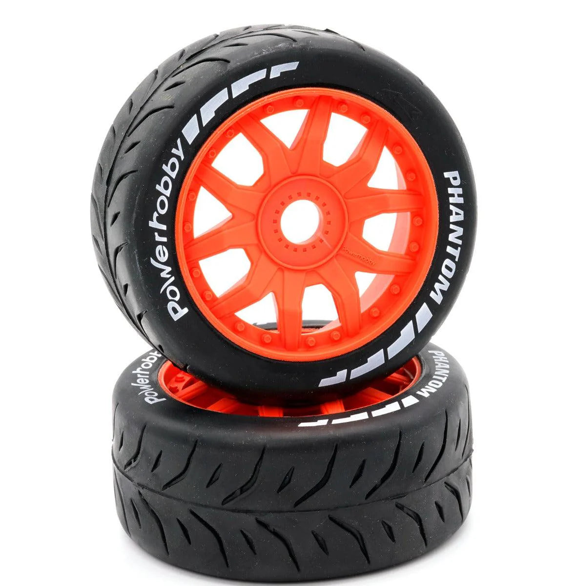 POWERHOBBY PHT2402-SO 1/8 GT Phantom Belted Mounted Tires 17mm Soft Orange Wheels