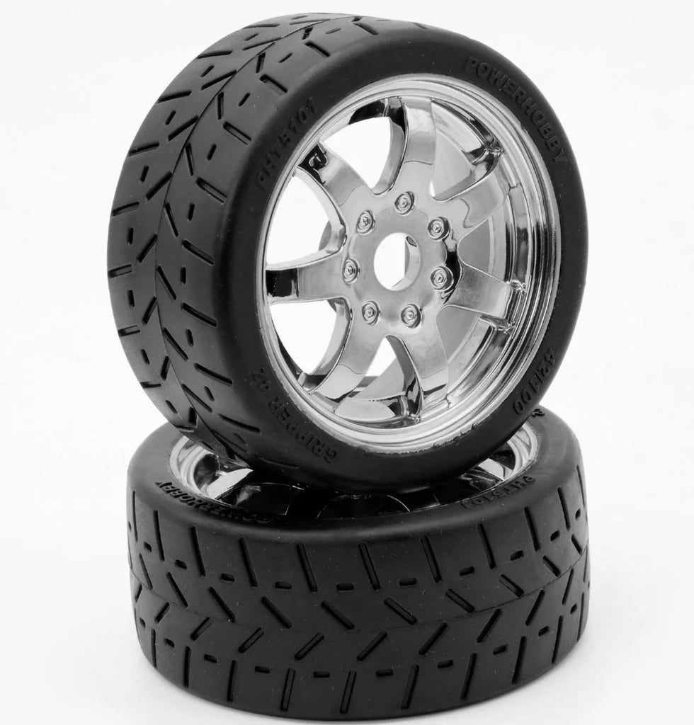 Powerhobby PHT5101-Gold 1/8 Gripper 42/100 pneus montés avec ceinture roues dorées de 17 mm