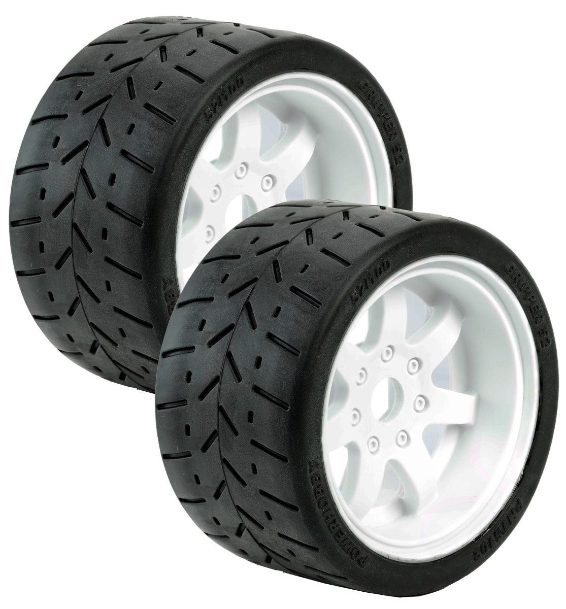 Powerhobby 1/8 Gripper 54/100 Belted Mounted Tires 17mm White Wheels