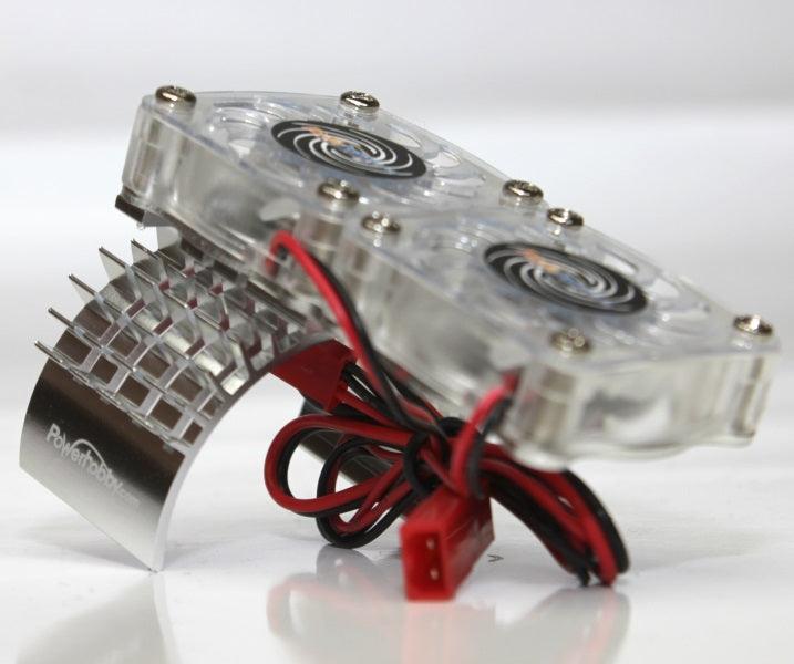 Powerhobby Aluminum Motor Heatsink Twin Dual Cooling Fan SILVER FOR Traxxas Slash 4x4
