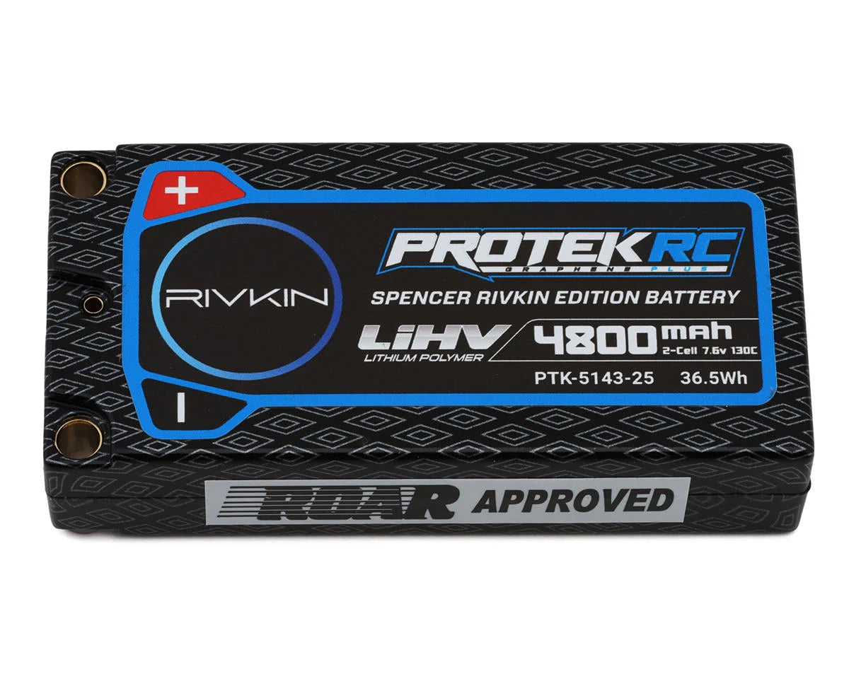 ProTek RC PTK-5143-25 Spencer Rivkin 2S 130C Low IR Si-Graphene + HV ULCG Shorty LiPo Battery (7.6V/4800mAh) w/5mm Connectors (ROAR Approved)
