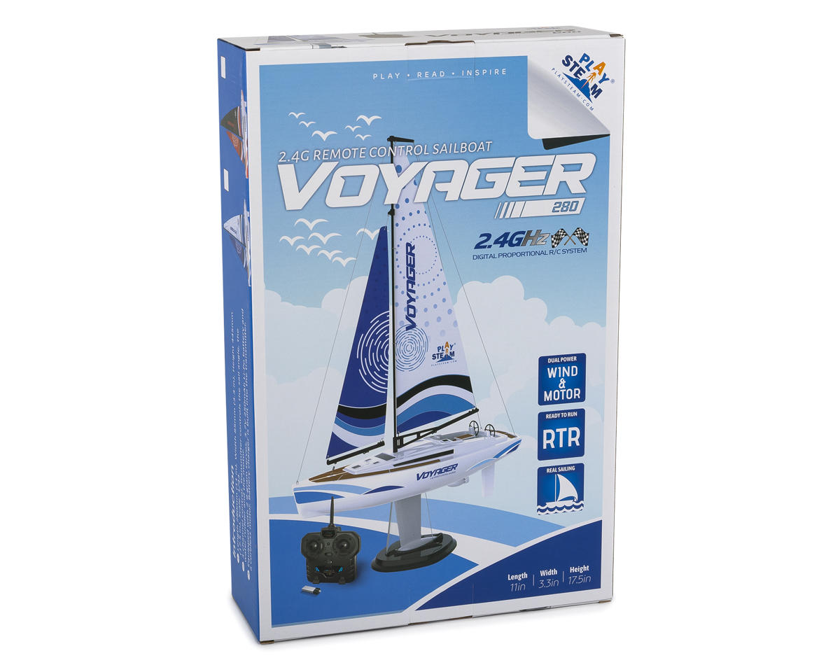 PlaySTEM Voyager 280 Motor-Powered RC Sailboat (Blue) w/2.4GHz Transmitter XB05001B