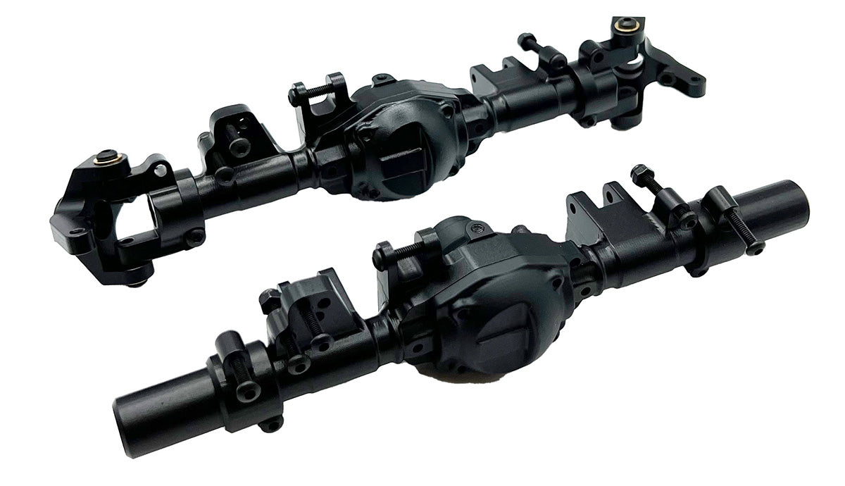 Racers Edge RCE1970BK Juego de carcasa de eje de aluminio negro (delantero y trasero) para camionetas CEN Ford F-450