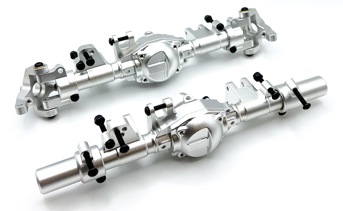 Racers Edge RCE1970S Juego de carcasa de eje de aluminio plateado (delantero y trasero) para camionetas CEN Ford F-450