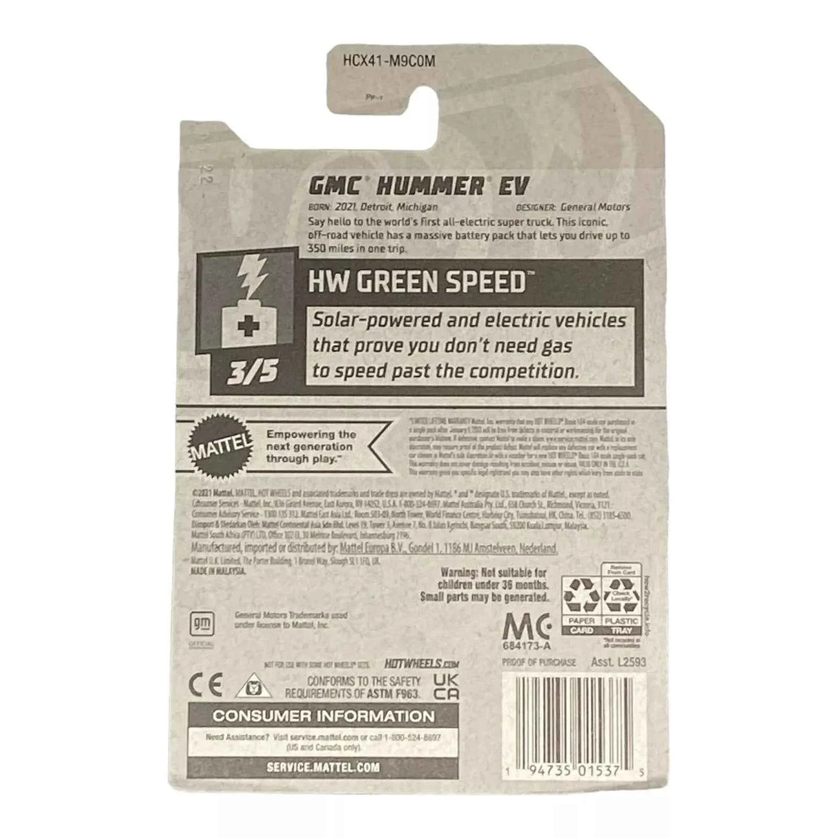 Hot Wheels GMC Hummer EV - Green Speed Series 3/5