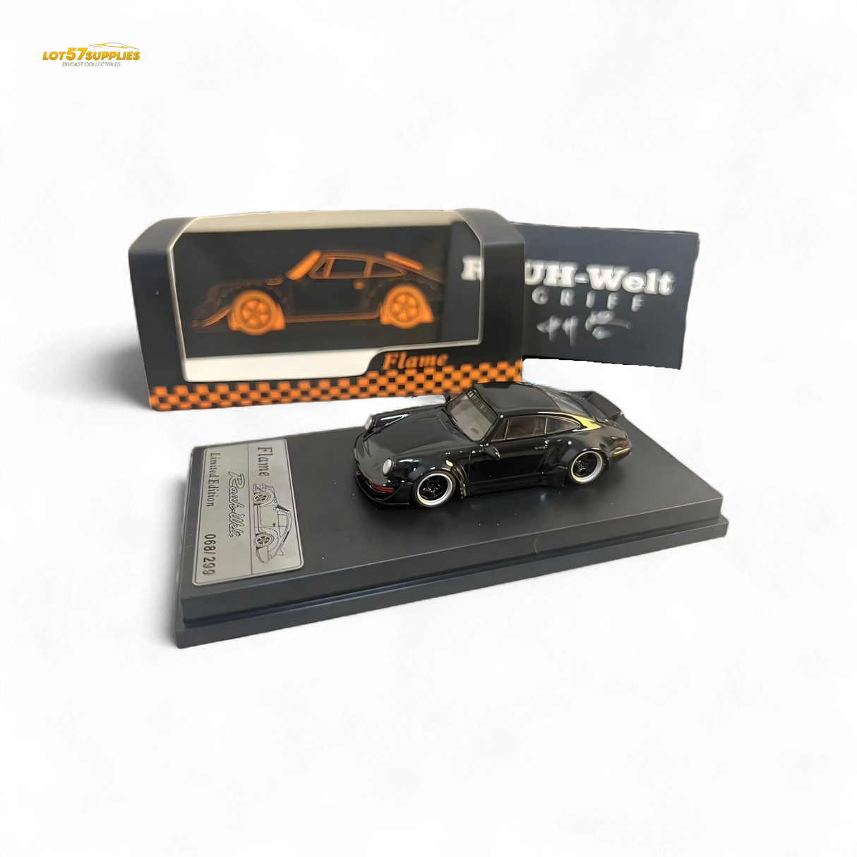 Flame Porsche 964 RWB Ducktail Gloss Black 1:64