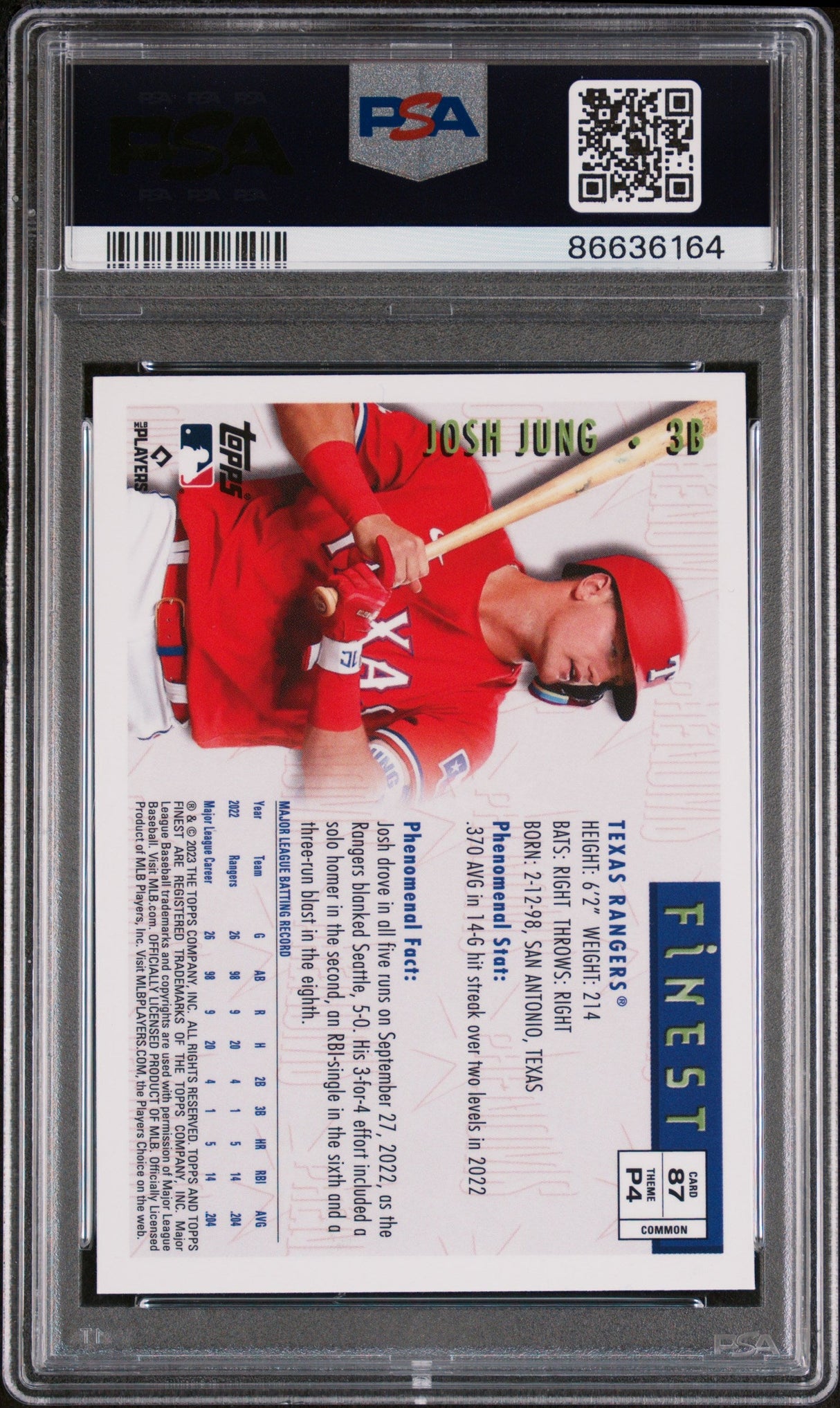 2023 TOPPS FINEST FLASHBACKS JOSH JUNG #87 - PSA 10