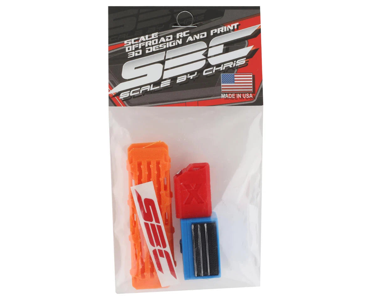 SCALE BY CHRIS TR10 1/18 Miniature Scale Accessory Bundle w/Blue Tool Box, Jerry Can & Orange Ramps