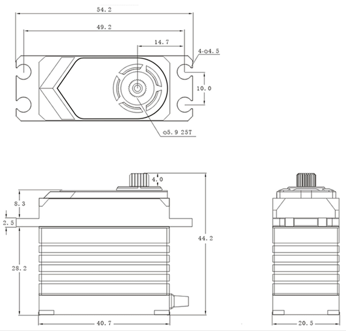 SRT SRTT45 Servos Standard HV Coreless Digital Servo, .13sec / 625.0oz @ 8.4V