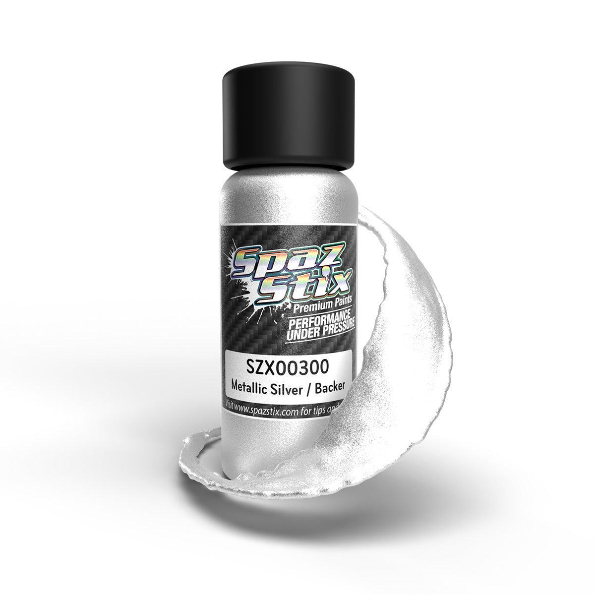 spaz STIX 00300 Metallic Silver/"Candy" Backer, Airbrush Ready Paint, 2oz Bottle