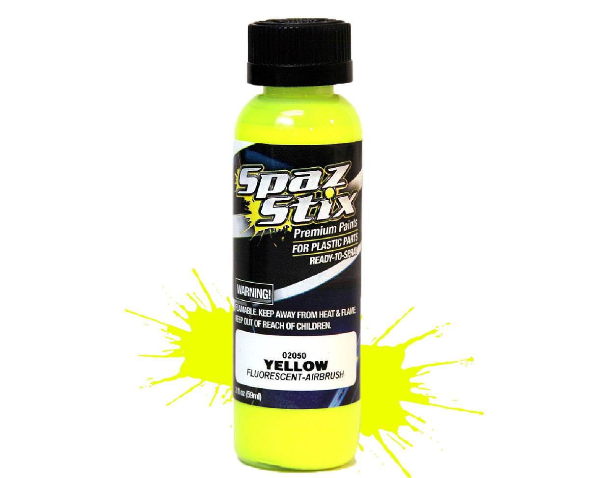 Spaz Stick SZX02050 Pintura fluorescente amarilla lista para aerógrafo, botella de 2 oz