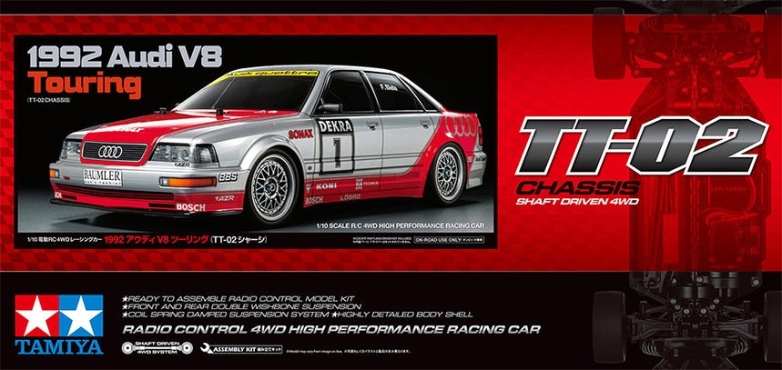 TAMIYA 58699-60A 1/10 RC TT-02 1992 Audi V8 Touring Model Kit, w/ Hobbywing THW 1060 ESC