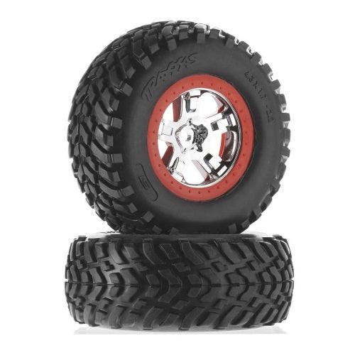 Traxxas 5887R Mounted Tire S1 Compound SCT / Chrome Wheel Set (2) 1/10 Scale