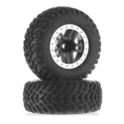 Traxxas 5890 Mounted Tire SCT / Split-Spoke Black Wheel Set (2) 1/10 Scale