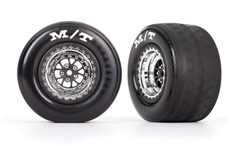 Traxxas Tires & Wheels Assembled (Weld chrome w/Black Wheels Tires) Drag Slash