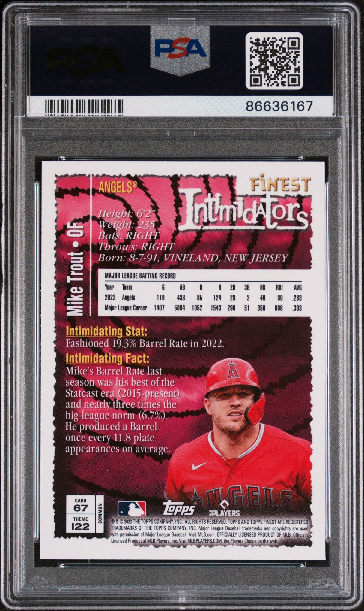 2023 TOPPS FINEST FLASHBACKS MIKE TROUT #67 - PSA 9