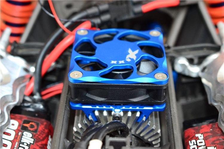 GPM ALUMINUM MOTOR HEATSINK WITH COOLING FAN TRAXXAS X-MAXX BLUE