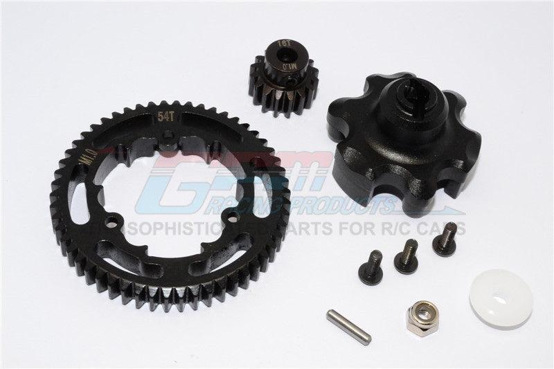 GPM ALUMINUM GEAR ADAPTER SPUR GEAR 54T MOTOR GEAR 16T TRAXXAS X-MAXX BLACK