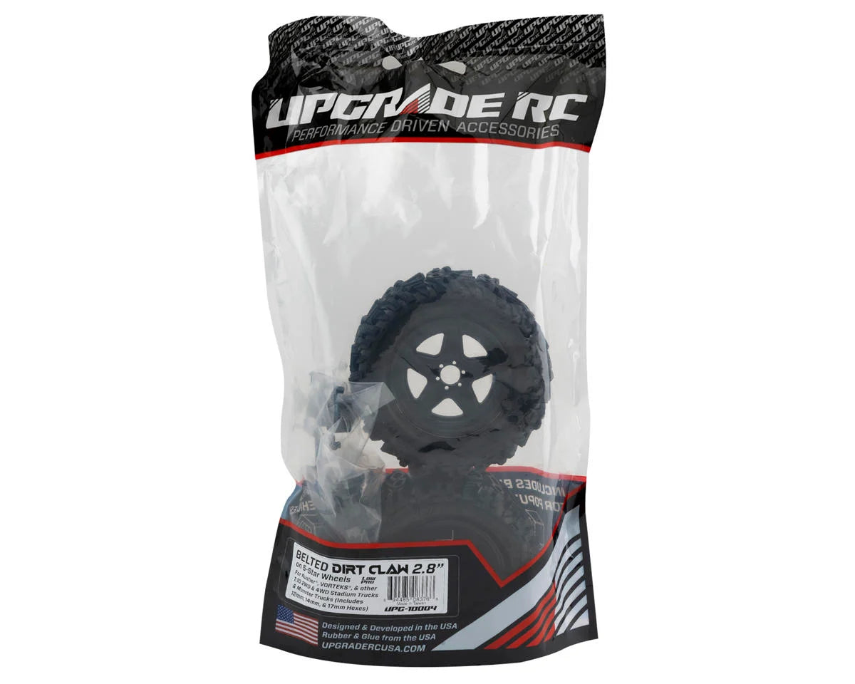 UpGrade UPG-10004 RC Low-Pro BELTED Dirt Claw 2.8" Pre-Mounted All-Terrain Tires w/5-Star Wheels (2) (17mm/14mm/12mm Hex)